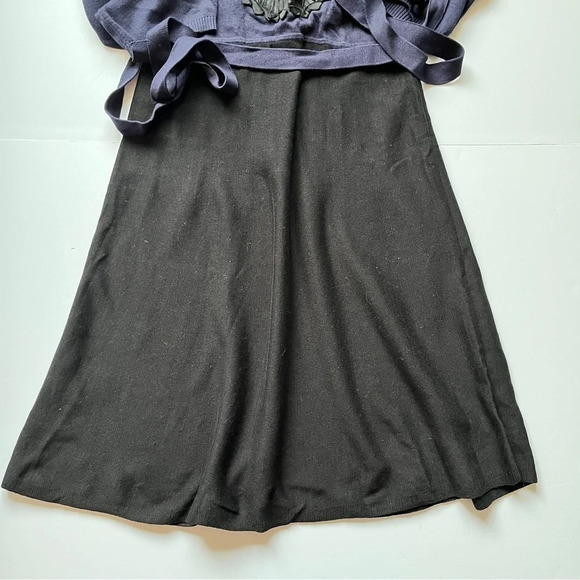 BCBG MaxAzria Blue Black Dress Ruffle V Neck Silk Knit Sweater Dark Academia XXS - Picture 11 of 14